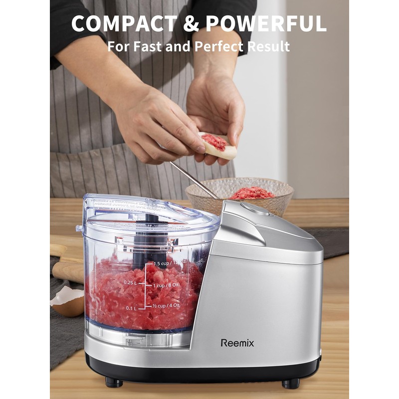 1.5-Cup One-Touch Electric Food Chopper, 100W Mini Food Processor Meat