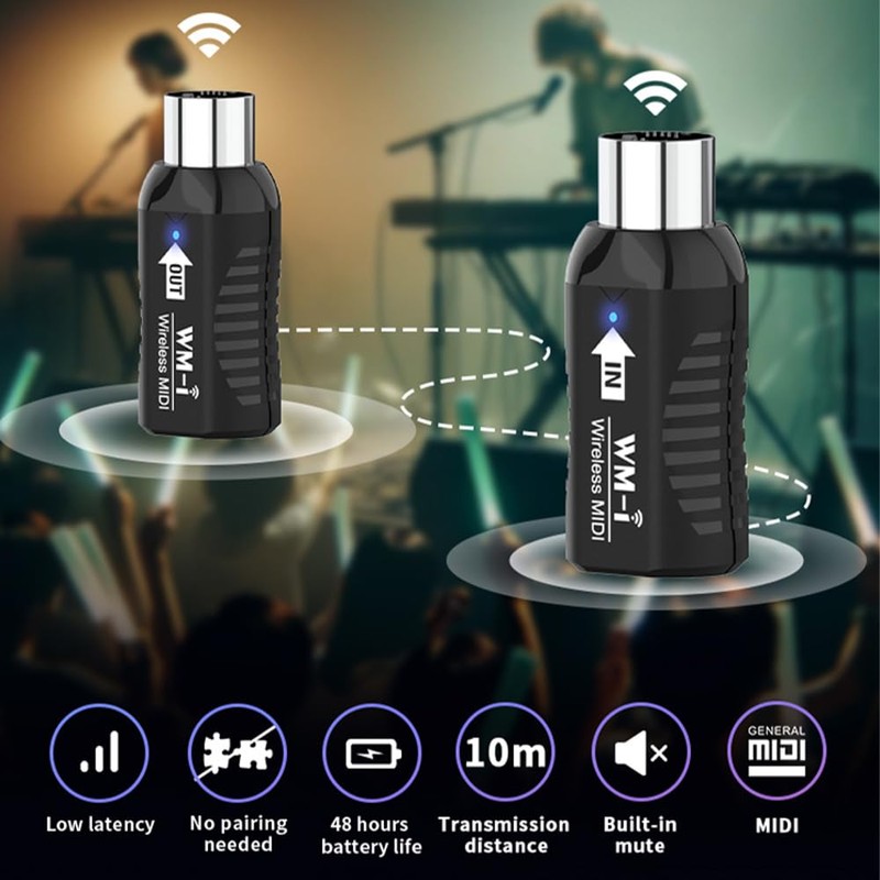 summina Wireless MIDI Adapter Rechargeable Audio Transmitter Receiver 2.4GHz Ultra-Low
