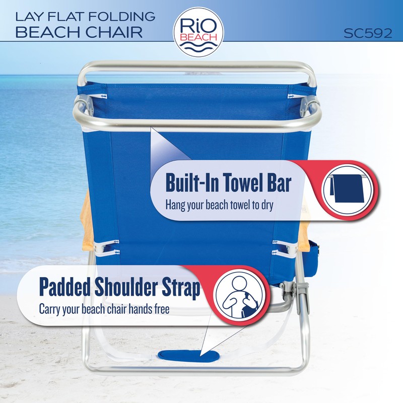 Rio Brands Classic 5 Position Lay Flat Folding Beach Chair,