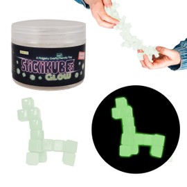 KOMARC GAMES StickiKubes, Mini Stacking Cubes That Stick to Anything, Non Toxic Kid Safe Sticky Blocks, Creative Construction Toy - 125 Cubes, Glow in The Dark, Tub