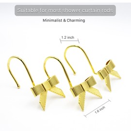 Gold Bow Shower Curtain Hooks Decorative Bow Knot Shower Curtain Rings for Elegant Bathroom Decor Art Room 12 PCS