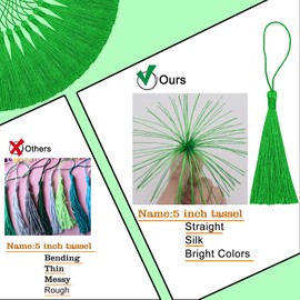 100 Pcs Silky Handmade Craft Tassels Trim Mini Pendant for DIY Cute Resin Bookmark, Jewellery Making, Key, Girl Earring, Keyring, Graduation Hat, Ribbon Sewing, Curtain, Home Decor (Green)