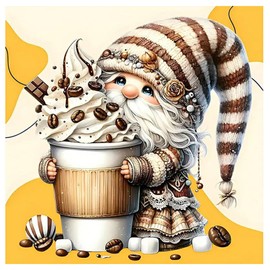 SHEGZHUC Diamond Painting Gnome Coffee Ice Cream 30 x 30 cm Diamond Painting Gnome Coffee Diamond Painting Coffee Dwarfs Mosaic Diamond Painting Art Embroidery Cross Stitch Pictures Gift Wall