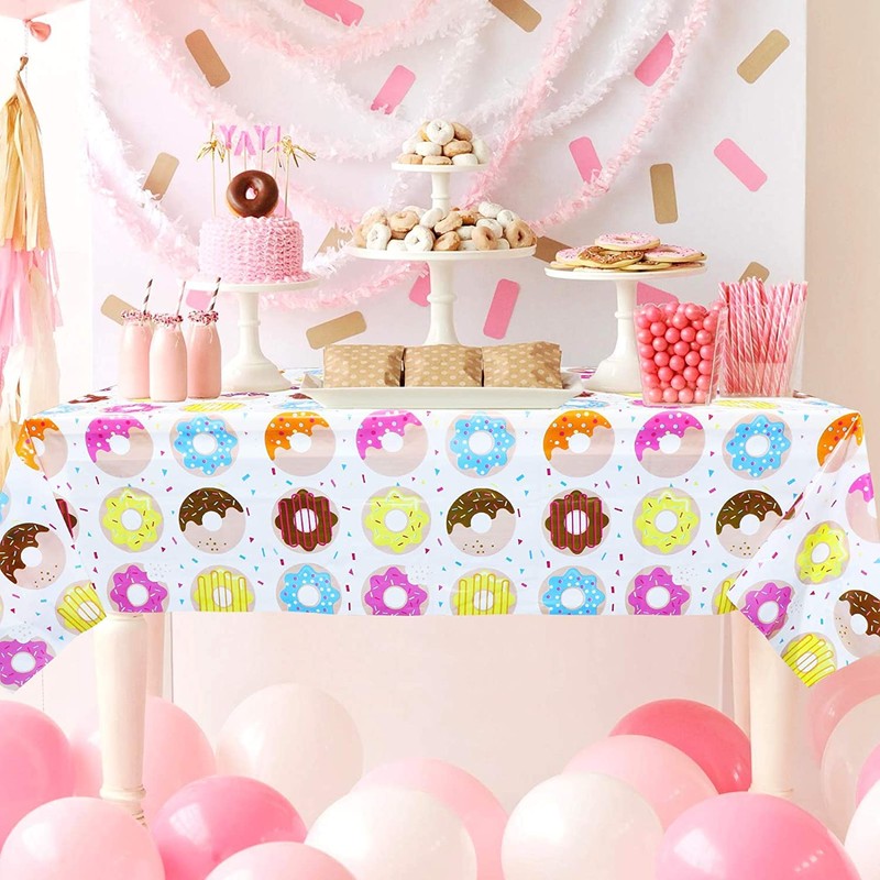 Happium Donut Party Tablecloth, Rectangular Table Cover for Dining Room