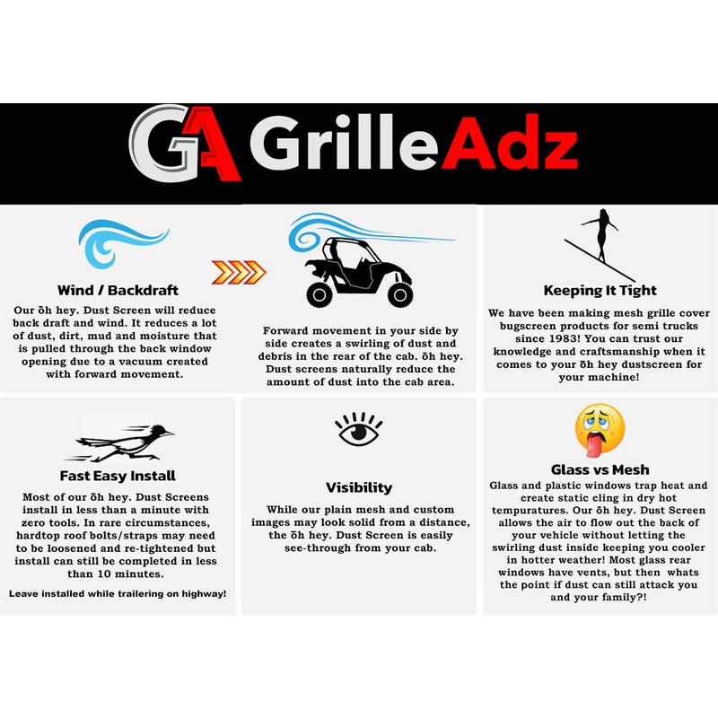 GrilleAdz Pioneer 1000-5 & 700-4 Mesh Rear Dust Screen Tactical