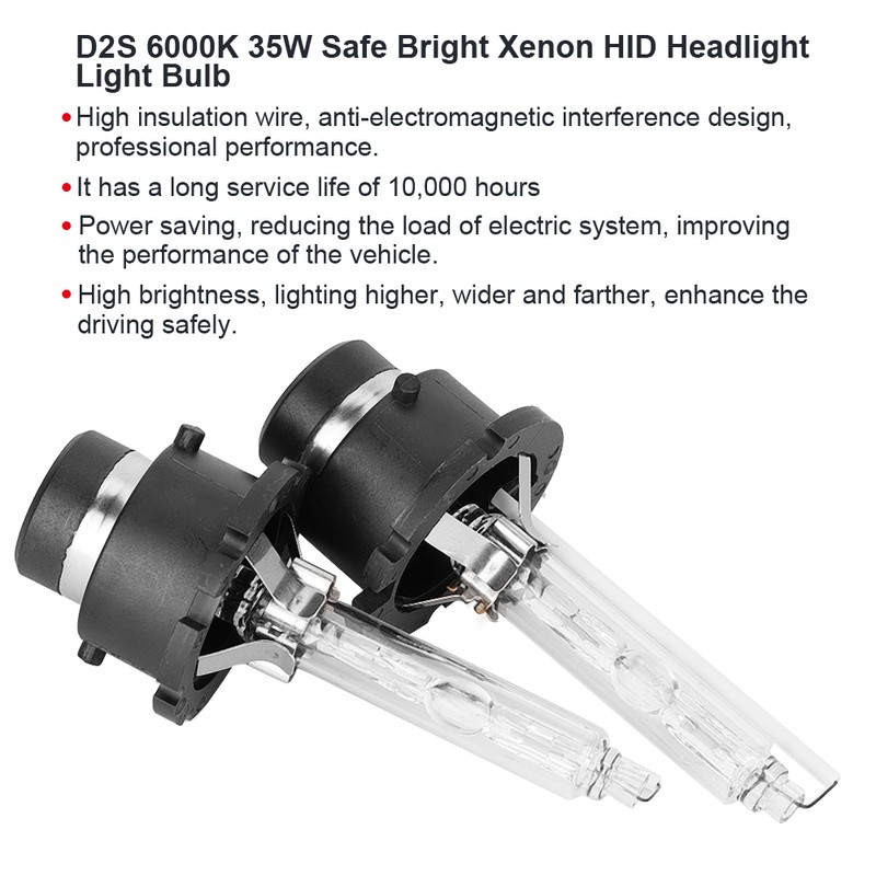 2pcs D2S 6000K 35W Car Replacement Safe Bright Xenon HID