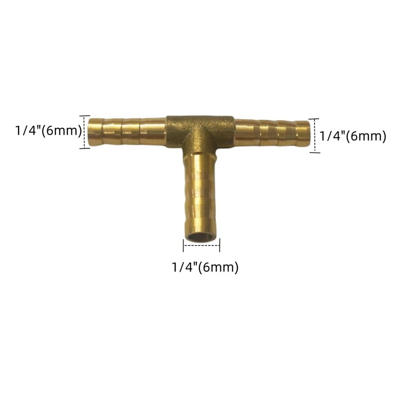 QLXHBOT 1/4" Hose Barb Fitting,Tee 3 way Brass Fitting Intersection/Split