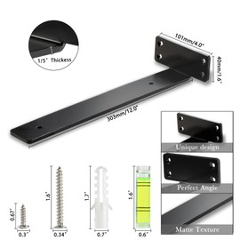 HEART ART Floating Shelf Bracket 12 Inch,4 Pack Heavy Duty Shelf Brackets,L Brackets for Shelves Black,12”L x 1.6”H x1.6”W