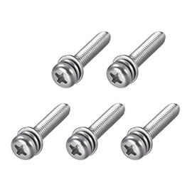 sourcing map M5 x 25mm Stainless Steel Phillips Pan Head Machine Screws Bolts Combine with Spring Washer and Plain Washers 5pcs