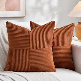 FDTERN Set of 2 Rust Red Corduroy Cushion Covers, 60 x 60 cm, Soft Modern Decorative Cushion Covers, Sofa Cushion, Boho Autumn Decoration for Sofa, Bedroom, Living Room, Bed
