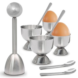 vibedor 9 Pack Egg Cracker Topper Set, 4 Stainless Steel Egg Cups with 4 Stainless Steel Spoons and 1 Egg Topper, Breakfast Kitchen Tool for Home Kitchen Use