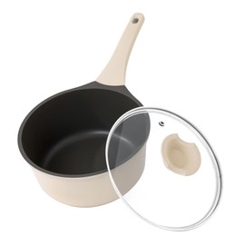 Kordisen 2.5 Qt Ceramic Sauce Pan with Lid, Non Stick Small Pot, Saucepan with Pour Spout, Multipurpose Handy Induction Pot, Cooking Pot, PFOA/PFOS Free