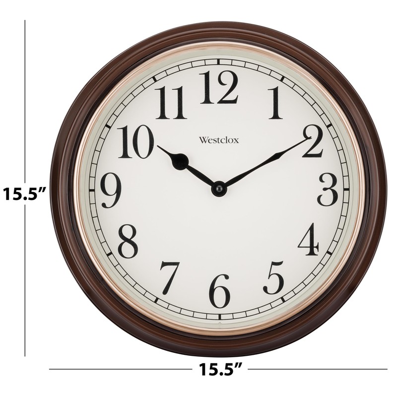 Westclox Round Woodgrain Clock, 15.5-Inch, Dark