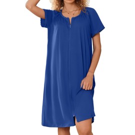 Ekouaer Robes For Women Soft Short Zip Up Robe Open Front Lace Trim Robe Soft Nightgowns Navy Blue XL