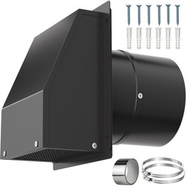 8 Inch Hooded Wall Vent with Screen and Damper, Outdoor Wall Exhaust Vent Cover Cap Kit for Exterior Kitchen Range Hood Bathroom Ventilation Dryer HVAC Duct Air Exhaust Vents, Galvanized Steel, Black