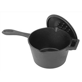 Bayou Classic 7448 2.5-qt Cast Iron Covered Sauce Pot Features Self-Basting Domed Lid Perfect For Reducing Sauces Simmering Soups or Boiling Eggs