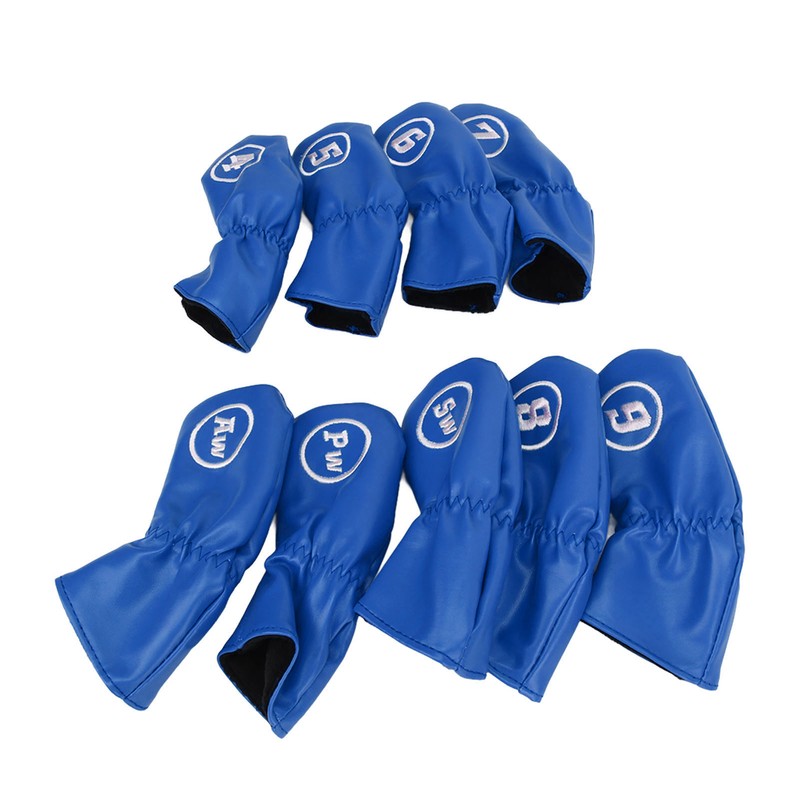 9Pcs Golf Iron Head Covers PU Waterproof Golf Club Headcovers