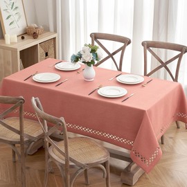 MIULEE Pink Polyester Linen Rectangle Tablecloth with Decorative Cutouts Waterproof Stain Resistant Table Cloth Farmhouse Table Cover for Thanksgiving Dining Party Camping, 52 x 70 inch