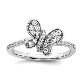 JewelryWeb 925 Sterling Silver Rhodium Plated CZ Simulated Diamond Butterfly Angel Wings Ring Size 7 Band Style-Ring for Women