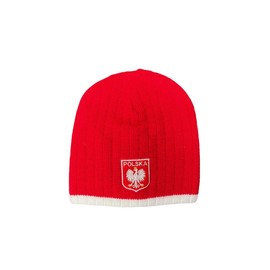 Polish Polska Knit Winter Hat with Eagle - Made in Poland (US, Alpha, One Size, Red)