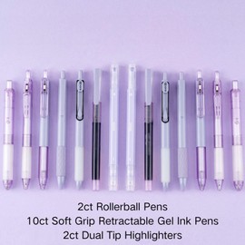 WINK Gel Pens Journaling Highlighters - Aesthetic Fine Point Retractable 0.7mm Black Pen Journal Set Assorted Pastel Color Ink 0.5mm Smooth Writing Drawing No Bleed 14ct (Purple)