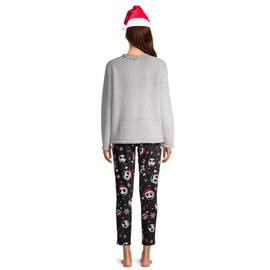 Nightmare Before Christmas Jack Skellington Women's Plush Christmas Pajamas Set w/Santa Hat (XXXL (22W-24W)) Gray/Black
