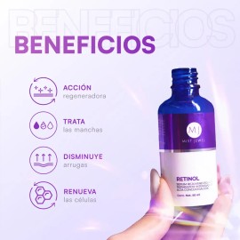 MIST JEWEL Serum Facial Retinol (Vit A), Ácido hialurónico, Vitamina C, Vit E, B5, hidratante y reparador | Suero para hombres y mujeres Anti manchas Nocturno, cuidado facial iluminador 50ml