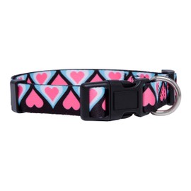 Native Pup Valentine's Day Heart Dog Collar, Cute Pink Red Puppy Gift (Medium, Blue and Pink Hearts)