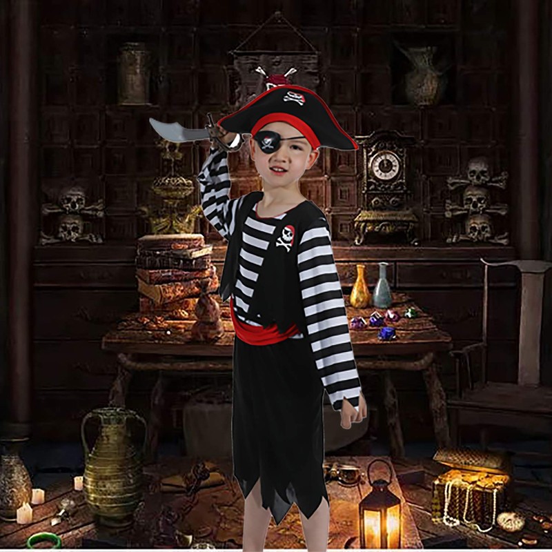 Sincere Party Children's Pirate Costume with Hat,Sword,Eyepatch for Unisex Kids