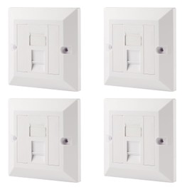 rhinocables CAT6 Ethernet Faceplate | Single 1, Double 2 & Quad 4 RJ45 Gang Wall Sockets | CAT 6 Setup for Printers, VoIP, Phones & More | Network Expansion for Home or Business (1 Port,Pack of 4)