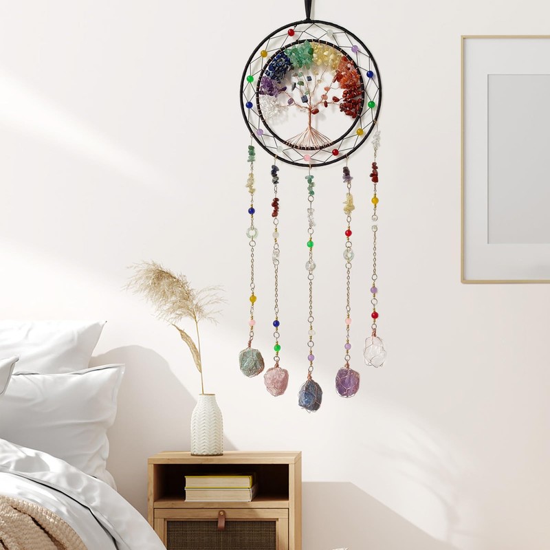 RAGKUU Colorful Tree of Life Dream Catcher with Stone Pendant