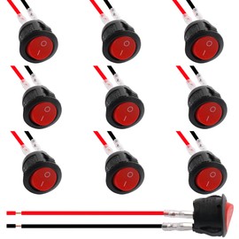 10pack On Off Switch,KCD1 Rocker Switch 2 Pin Mini Pre-Wired Red Latching Round Toggle SPST Snap for Boat