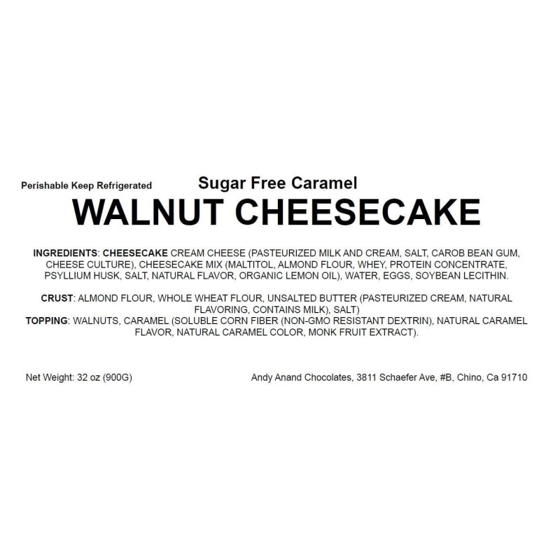 Andy Anand Sugar Free Caramel Walnut Cheesecake 9" (2 lbs),