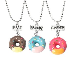 yaozeio Best Friends Forever Necklaces for 3 BFF Friendship Gifts for Women Besties Sisters Anniversary Birthday Gift for Soul Sisters Friends Female 3 Pcs Doughnut Necklace