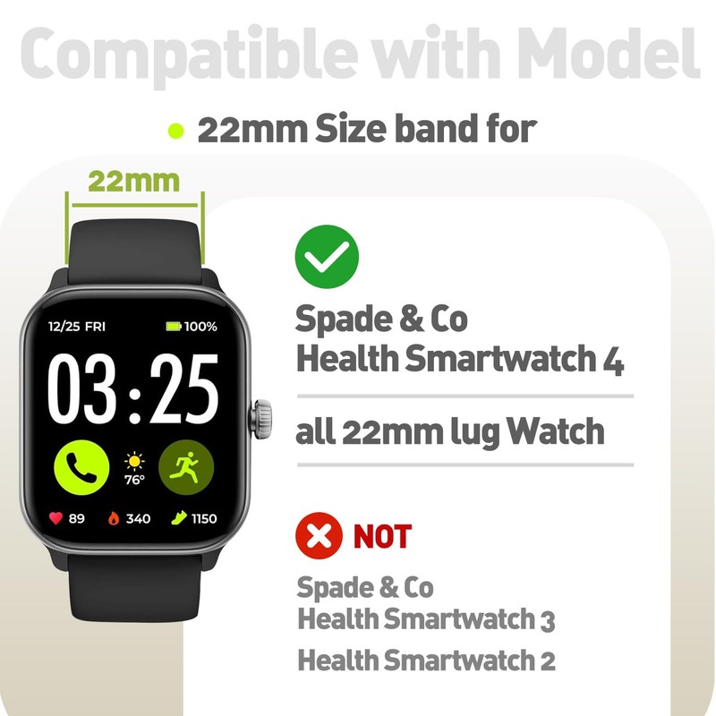 LYSANDRA for Spade & Co Health Smartwatch 4 Bands, 22mm