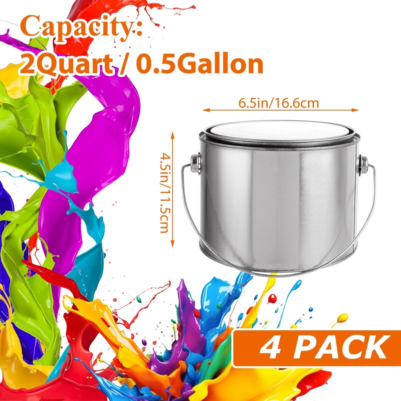 AKOLAFE 4 Pack 2 Quart Paint Cans with Lids &