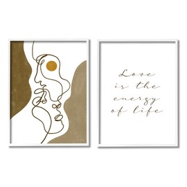 Stupell Industries Love is Energy Phrase Abstract Faces Couple Linework, Designed by Birch&Ink White Framed Wall Art, 2pc, Each 16 x 20, Brown