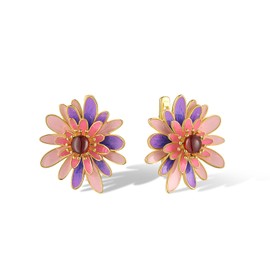 Santuzza 925 Sterling Silver Enamel Daisy Earrings Garnet Cubic Zirconia Pink & Purple Flower Dangle Earrings for Women