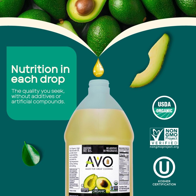 AVO ORGANIC AVOCADO Oil Frying, Baking, Non-stick Sautéing, Salads, Vinaigrette,
