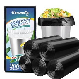 Hommaly - 200 bolsas de basura pequeñas negras de 1.5 galones (apto para 1.3-1.6 galones), fuertes bolsas de basura de 1.3 galones de 1.5 galones, bolsas de basura de 1.6 galones, revestimientos para