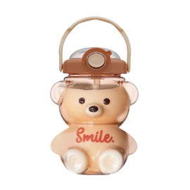 Kawaii Water Bottle with Straw and Strap, 1l Cute Bear Water Bottles Portable Leakproof Bpa-Free Plastic Drinking Cups for Kids Girls Women Sports Camping Picnic Hiking Travel Bear Cup with Straw