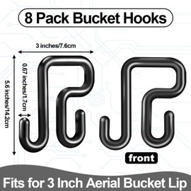Bornerwhite 2 Pack Lineman Bucket Hooks Black Truck Blanket Hooks Fits for 3 Inches Aerial Buckets Lip Attach Tool Bags or Aprons Rated at 100lbs Working Load Limit for Lineman and Bucket Use