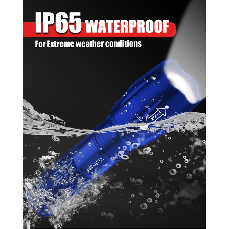 Victoper LED Flashlight 2 Pack Blue, Bright High Lumens Tactical