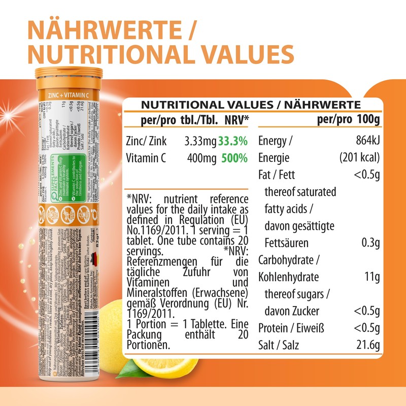 EVÄM Zinc Plus Vitamin C Effervescent Tablets, Lemon Flavour, 3