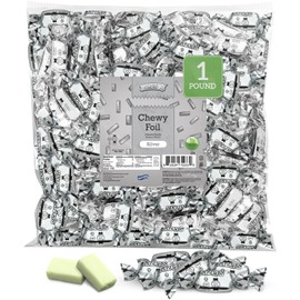 Zazers Silver Chewy Foil Candy - 1 Pound - Green Apple Flavor - Individually Wrapped, Perfect for Color Themed Party Decor, Great for Office, Reception, Buffet, Kosher, Gluten-Free, Nut-Free
