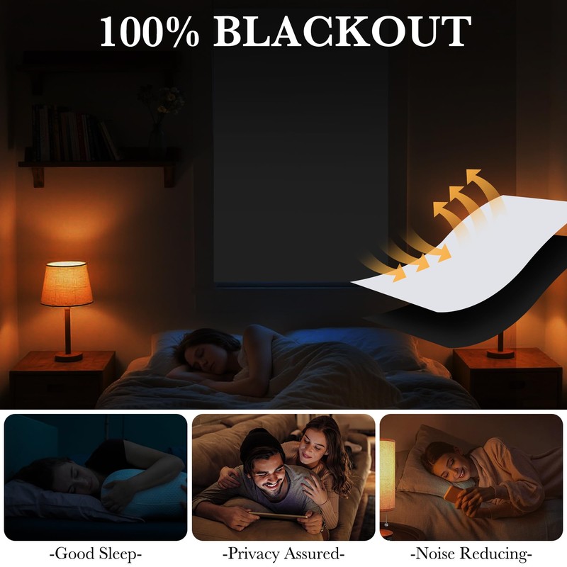 RYB HOME 100% Blackout Self Adhesive Portable Blackout Curtain, Greyish