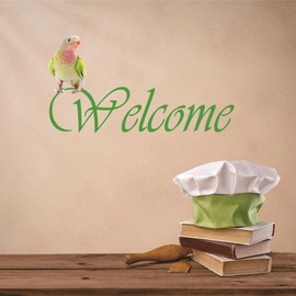 Welcome Wall Decal Enter Happy Home House Companion Bird Sticker for Home Living Room Bedroom Happy Parrot Sounds Removeable Cute Wall Decoration - Size: 18 in x 45 in