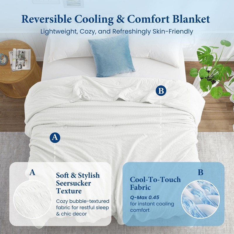Twin Size Seersucker Cooling Comforter - Lightweight Q-Max 0.45 Summer