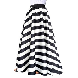 Afibi Women Chiffon Mopping Floor Length Big Hem Solid Beach High-Waist Maxi Skirt (Large, Black)