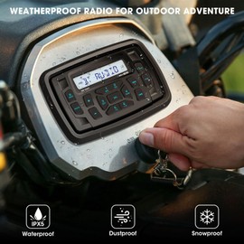 Bluetooth Golf Cart Stereo Receiver: DOVOX 12V Weatherproof Heavy-Duty Powersports Marine Radio for UTV ATV - AM FM USB AUX 200W Amp Subwoofer Output